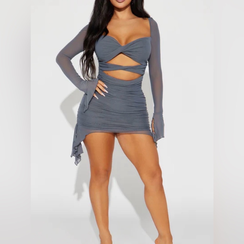 Fashion Nova Charcoal Long Sleeve Dress
